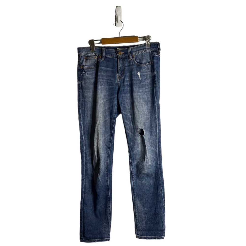 J. Crew Women's Medium Indigo Distressed Slim Boyfriend Denim Jeans